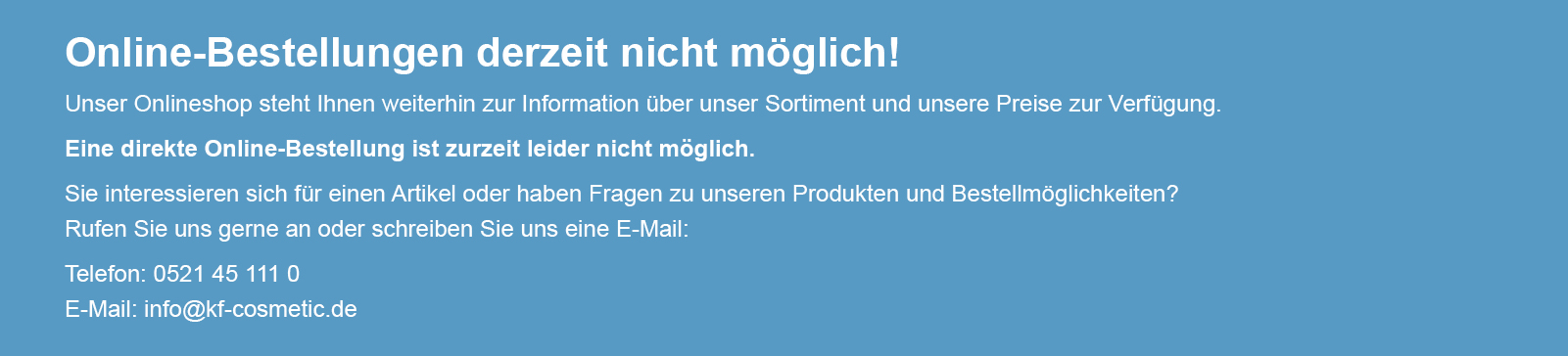 Online-Bestellungen derzeit nicht möglich