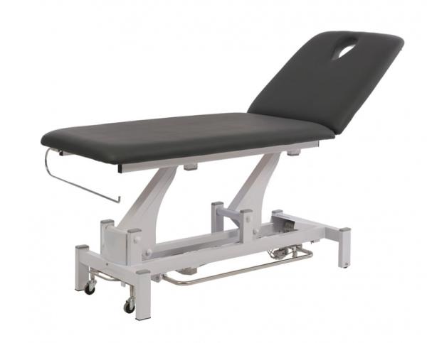 Massage- und Physioliege „Physio 2“, 1 Motor – Seitenansicht mit Kopfkissen und Gesichtsausschnitt