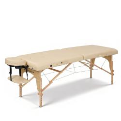 Mobile höhenverstellbare Massagebank mit Holzgestell, Kopfstütze, Armlehnen und Tragetasche