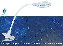 Mobile LED Lupenlampe „Vario“ mit Schwanenhals & Klemme – weiß