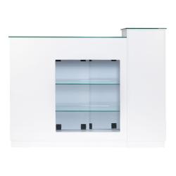 Empfangstheke in weiß mit integrierter Glasvitrine
